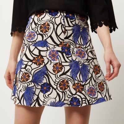 Blue floral print flippy skirt